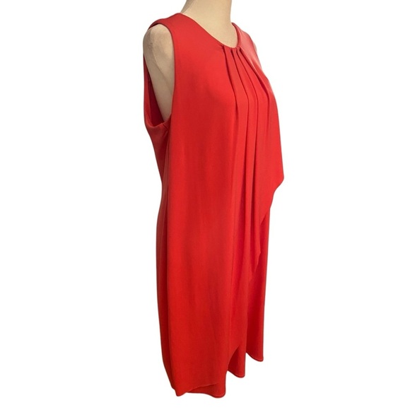 London Times Ruched Collar Drape Shift Dress Size 12 Salmon Sleeveless Church - Picture 2 of 7